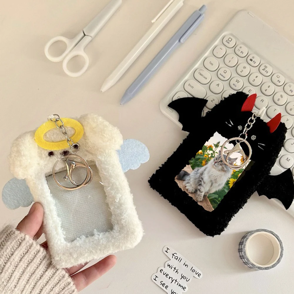 1pcs Cartoon 3 Inch Keychain Photo Card Holder Plush Card Cover Pendant Protector ID Credit Case INS Picture Photocard Holder