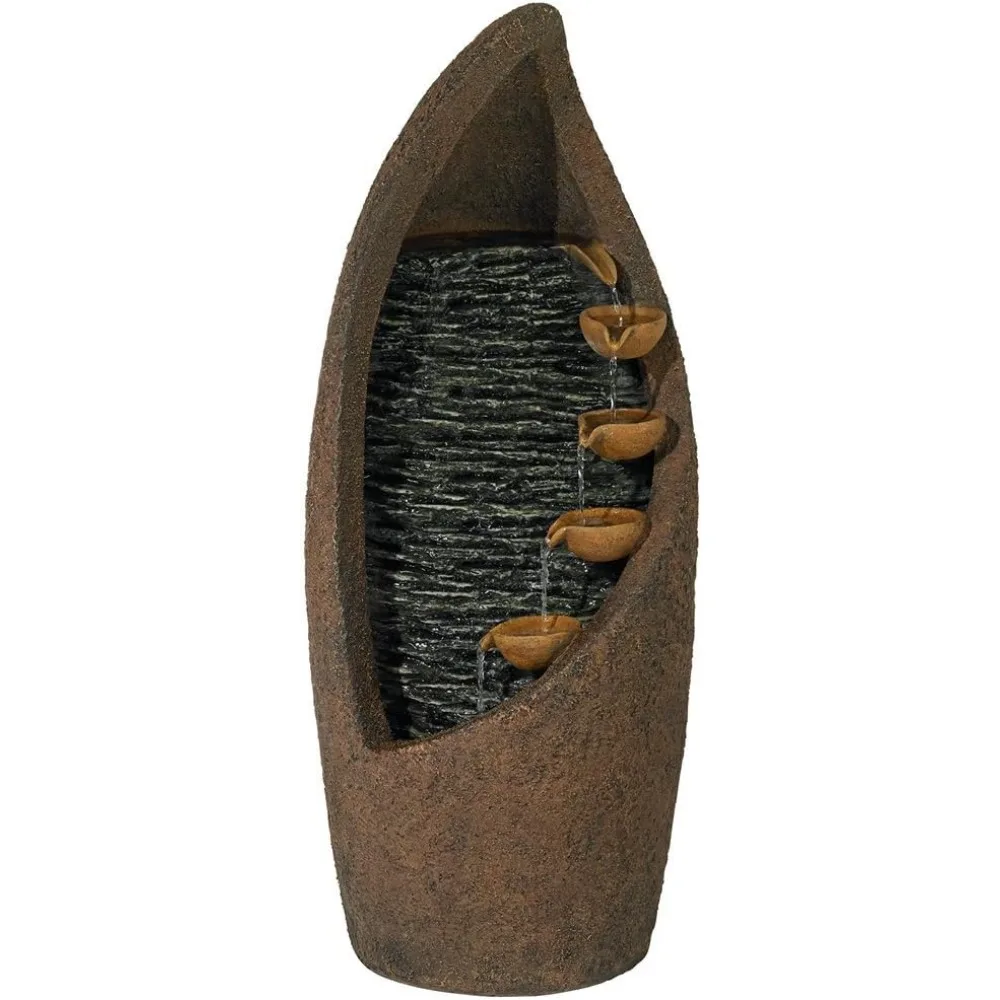 Modern Rustic Cascade Outdoor Floor Water Fountain 34 1/2