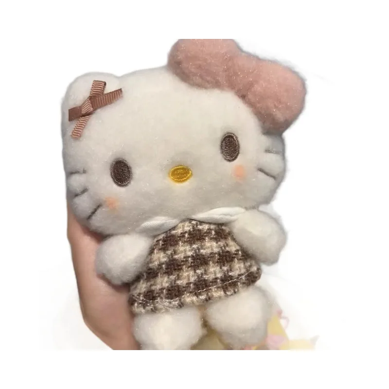 Hello Kitty Keychain Pendant Cartoon Plush Toys A Mocha Plaid Dress KT Cat Stuffed Plushies Key Ring Plush Gifts