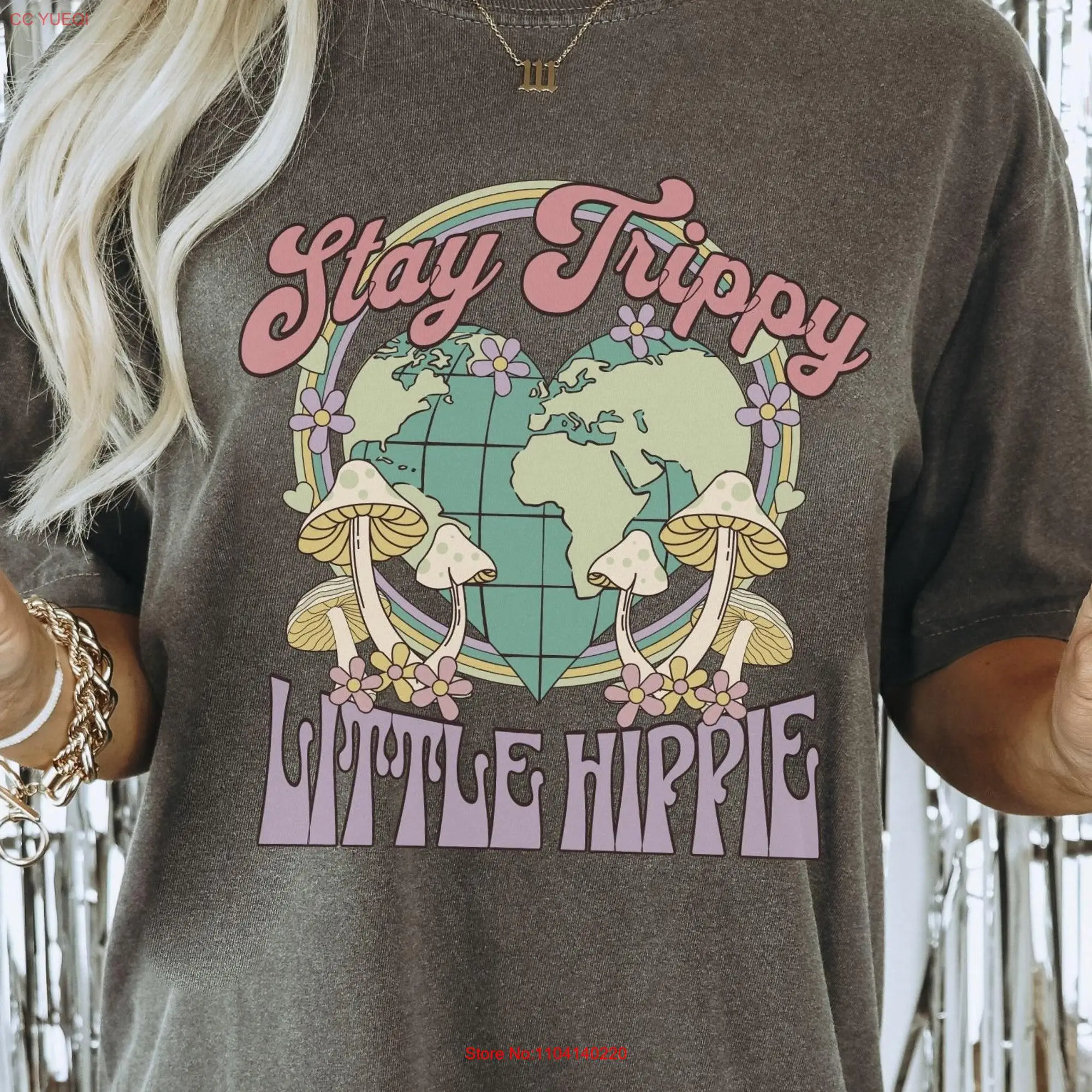 Comfort Colors Mushroom T Shirt Retro Stay Trippy Little Hippie Oversized Cottage Core Festival long or short sleeves