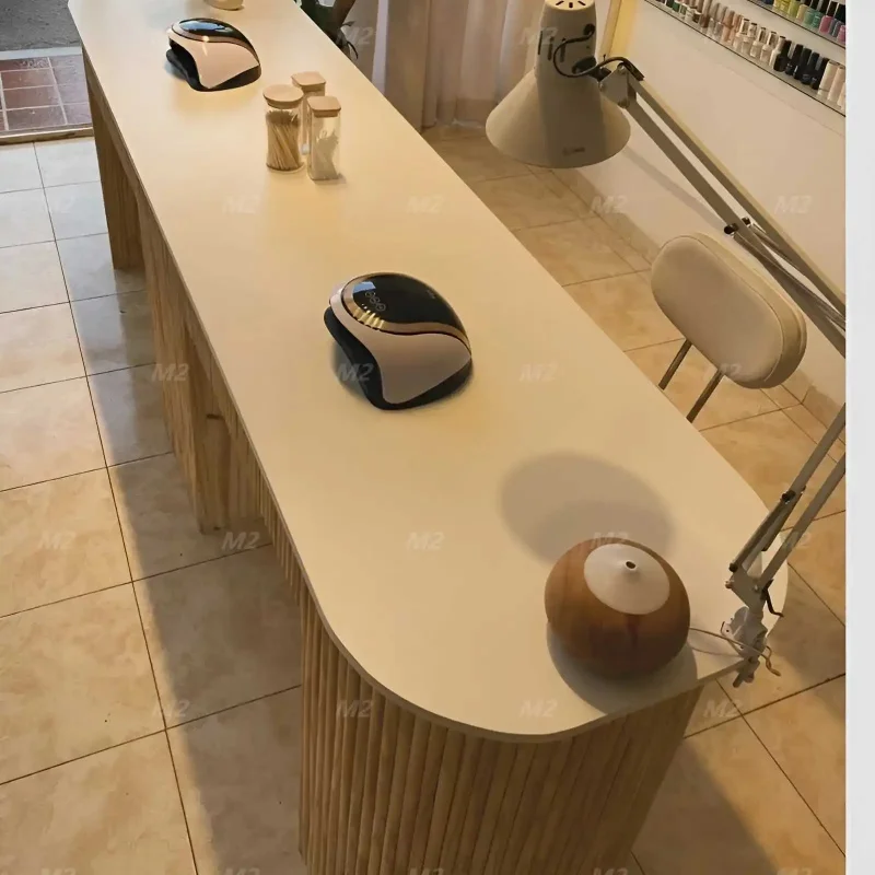 custom.M2  Modern Nail Shop Beauty Salon  Double Wood Manicure Table with Dust Collector, Socket, More Storage Nail Table - view 4