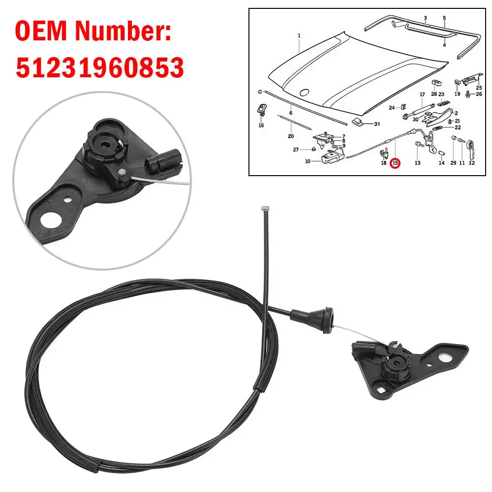 For BMW M3 E36 318i 318it 328i 325i 51231960853 Car Hood Release Latch Cable Rod Replacement Black Accessories Auto Part Replace