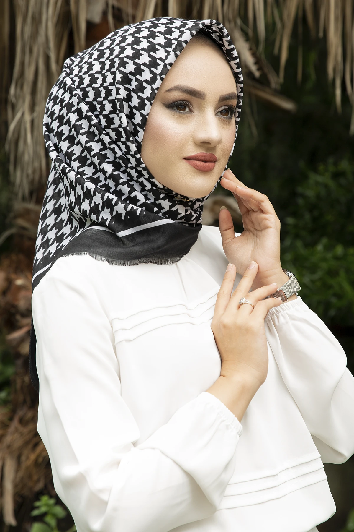 Rocket Pattern Cotton Scarf E-Black White Winter Autumn 2021 Muslim Women Hijab headscarf Islamic Turkey