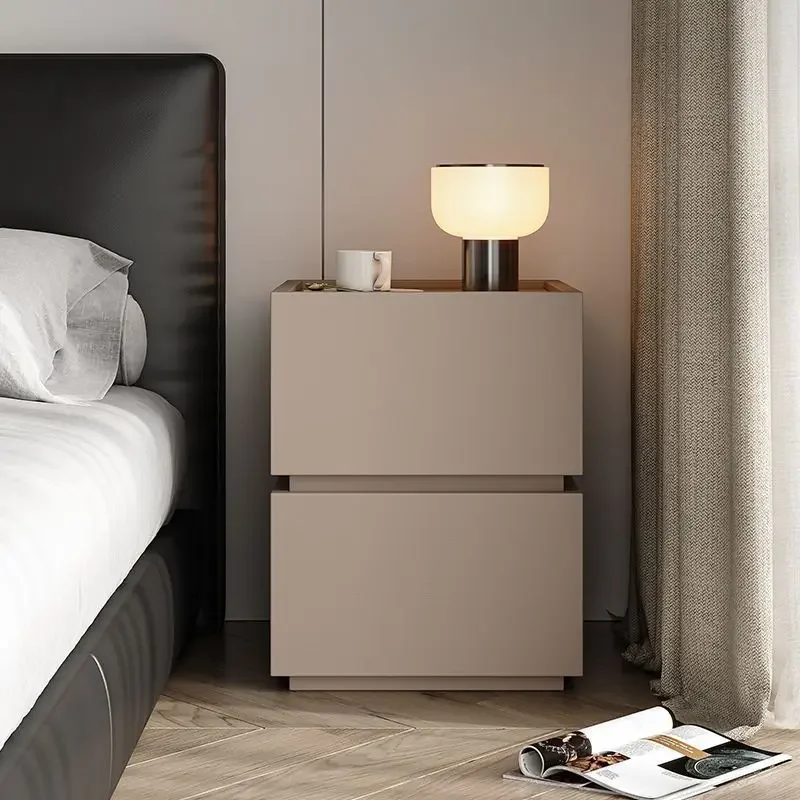 Italian minimalist bedside table, modern simplicity, high-end sense, creative bedroom solid wood, bedside table, shelf