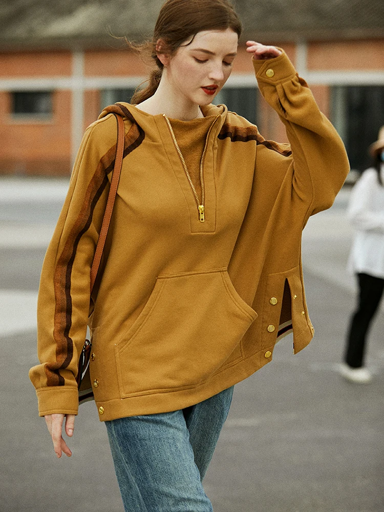 Jumpers Sweatshirt Women Hoodie Button Zipper Loose Terry  Long Sleeves lazy Style Casual Solid New Fashion