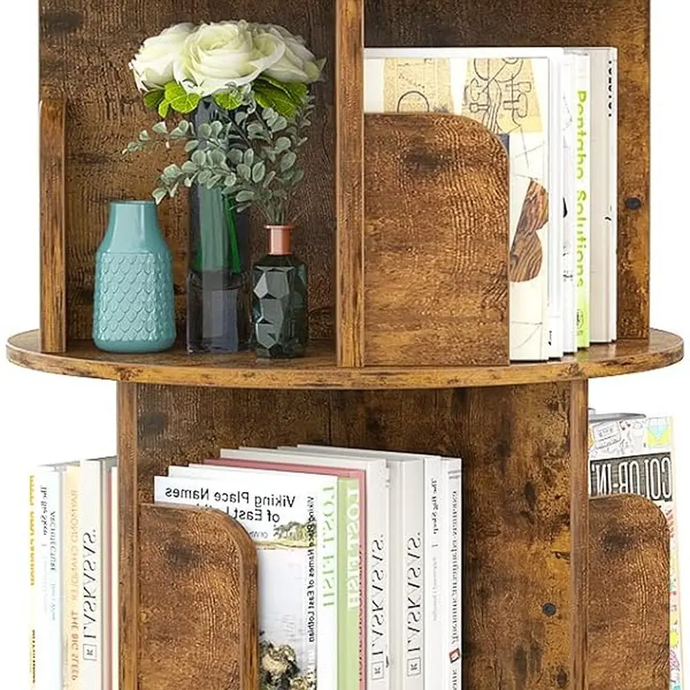 

Compact 360° Rotating Corner Bookshelf - 4-Tier Wooden Storage Rack for Spaces, Rustic Brown