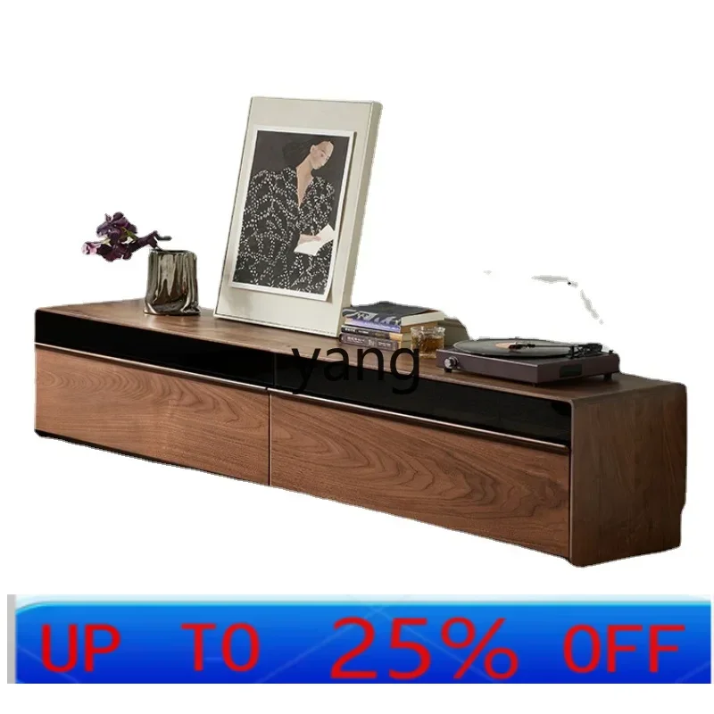 

LTT Solid Wood TV Cabinet Black Walnut Wooden Locker Small Apartment Living Room Light Luxury Floor Cabinet