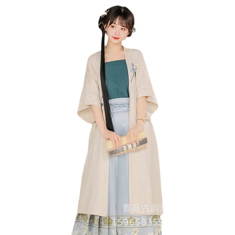 

Women's Chinese Style Cotton and Linen Summer Embroidered Pleated Skirt Daily Spring and Summer Han Chinese Clothing