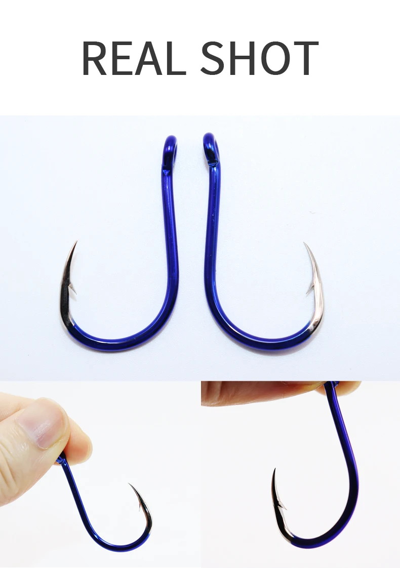 ZYZHE 35-55 Stück/Box Blaue Angelhaken aus Hochkarbonstahl Chinu-Haken 12 Größen Offset-Haken für Salzwasser- oder Süßwasser-Angelzubehör – Detail 7