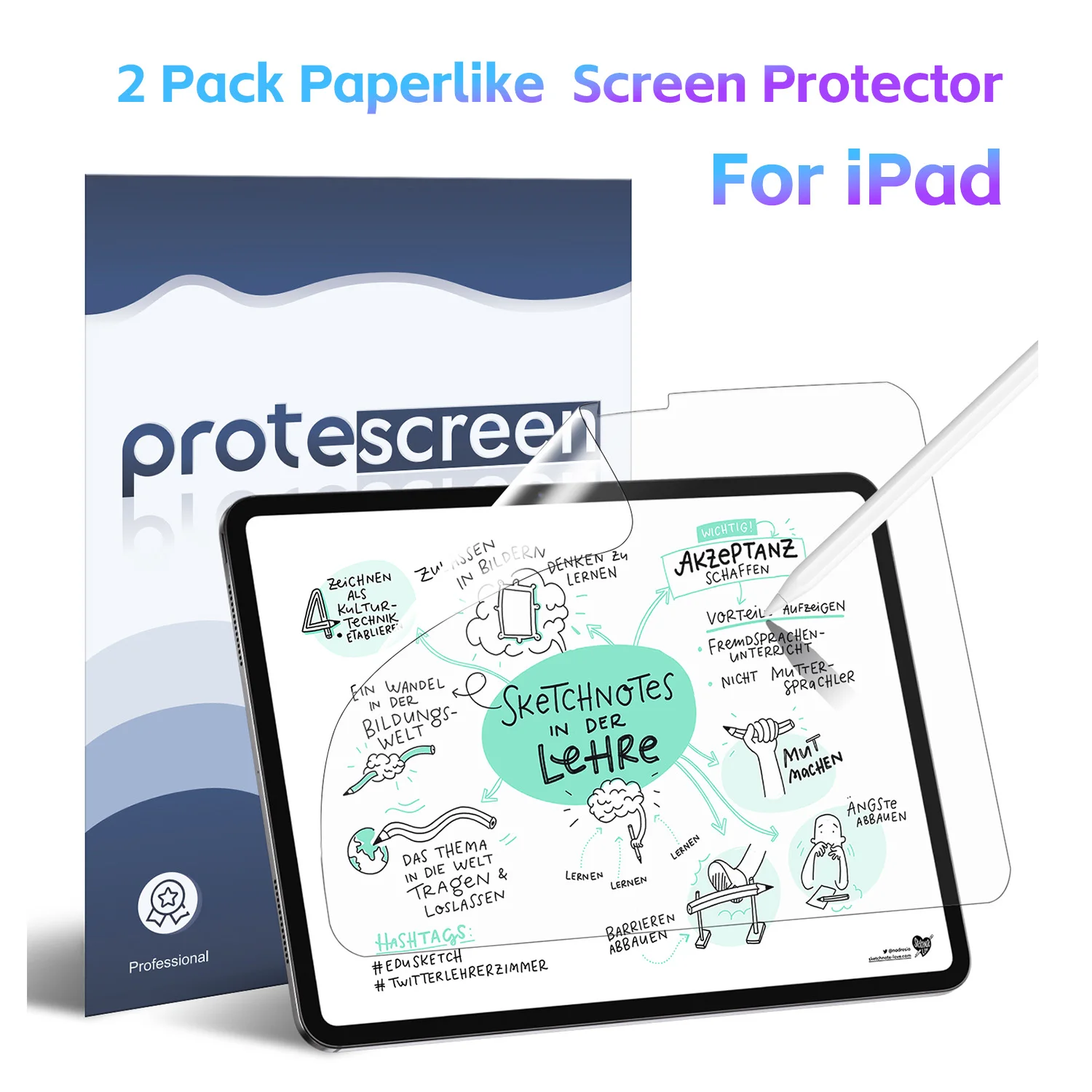 

Защитная пленка Protescreen Paperfeel (2 шт.) для iPad Air 13 дюймов M2 M3, антибликовая, для рисования и письма, ощущение бумаги