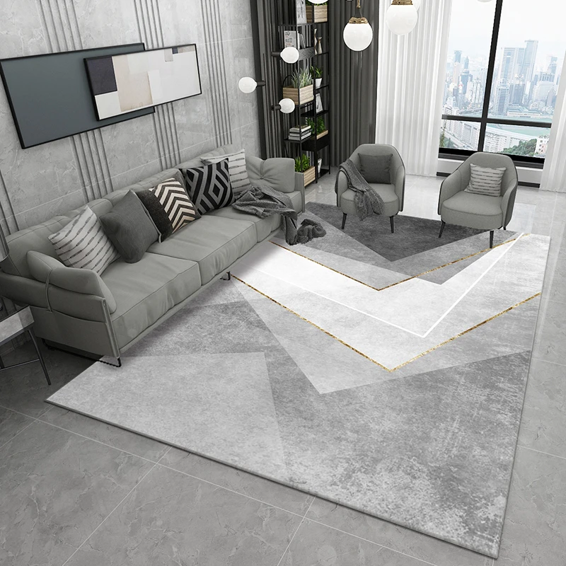 

Modern Minimalist Gray Carpet Geometry Study Room Checkroom Non-slip Carpets Large Area Mat Light Luxury Bedroom Entry Rug