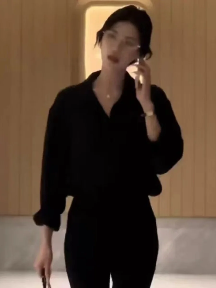 Colletto Ele Lungo Sve irt Design ampio da donna Autunno Bla Faionable oulder Bore Cardigan Sle Poliestere