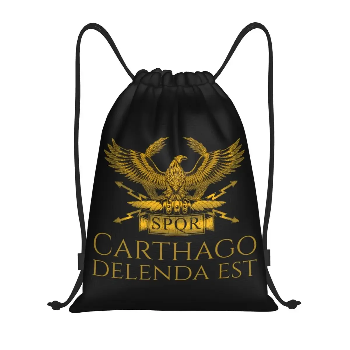 Ancient Classical Roman History Carthago Delenda Est Latin Quote Drawstring Backpack Bags Imperial Golden Eagle Gym Sports