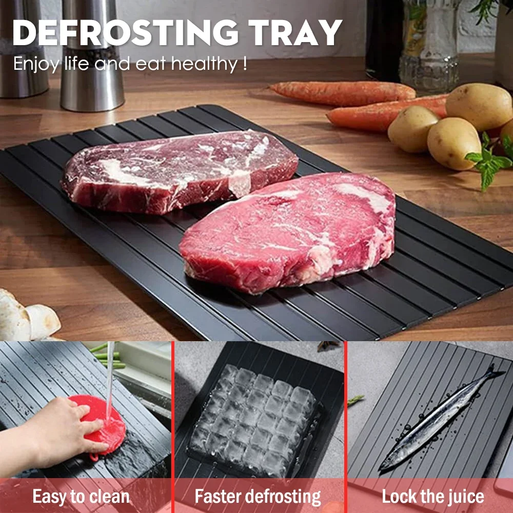 Defrosting Tray Dishwasher Safe Large Thawing Plate with Drip Tray Set Non-Stick Coated Thawing Board  For Frozen Meat and Food