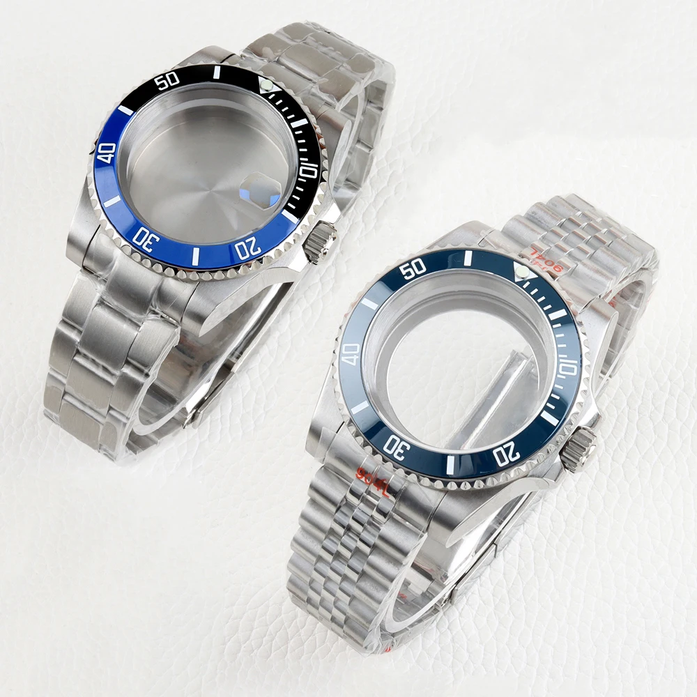 

Silver 40mm NH35 Watch Case Sapphire Oyster/Jubilee Strap for SUB 28.5mm Dial NH34 NH35 NH36 NH38 Movement 316L Stainless Steel
