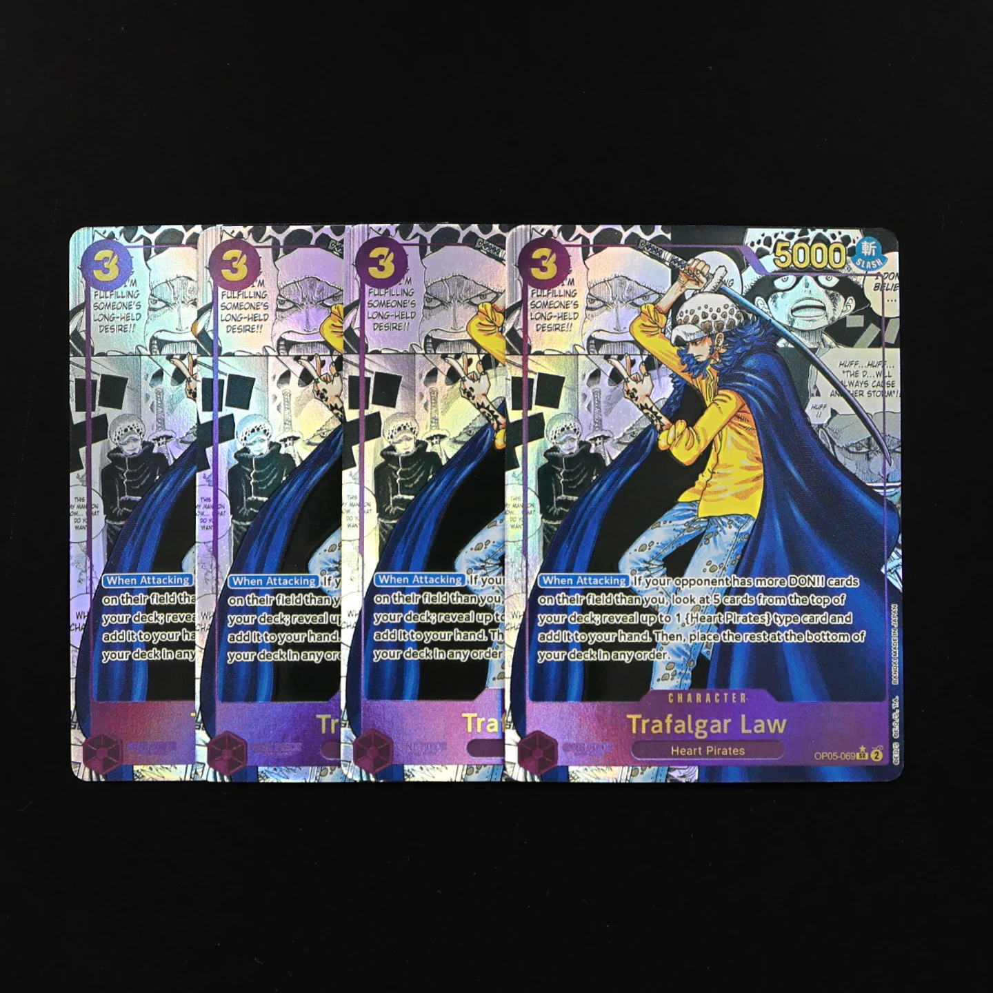 Tarjeta de texto texturizado de Loro Purple OP05-069 de One Piece TCG OPCG en inglés, de 3 costos, para manga de Law