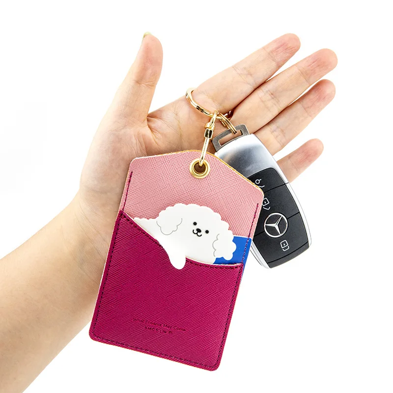 Card Holder PU Leather Credit Card Holder with Lanyard Pocket Cute   Card Slot Name Badge Holder Keychain Lanyard Card Protector