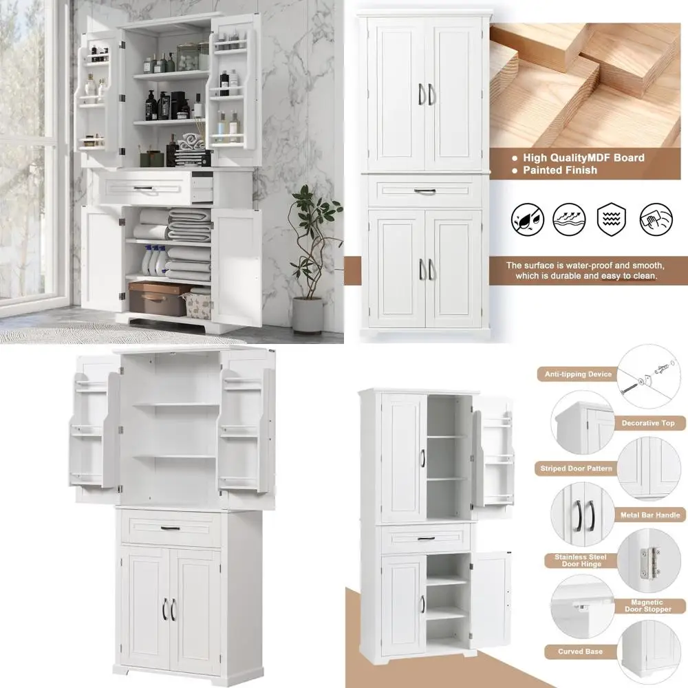 

Шкаф для хранения 72,2 дюйма с дверцами и полками, высокий и широкий кухонный шкаф-кладовка, органайзер для дома с дверцей и полками или для ванной комнаты