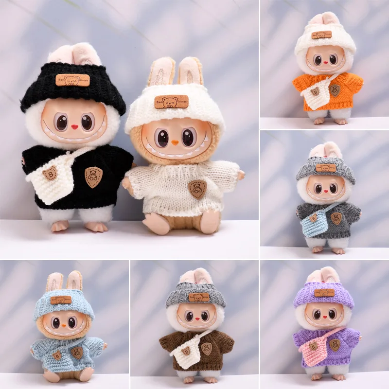 

Clothes Accessories For 1517cm 1st3rd Gen LABUBU Knitted Shield Bear Sweater With Headwrap Crossbody Pouch Set