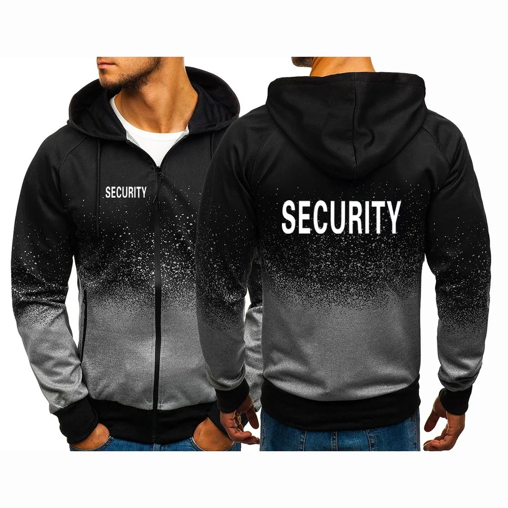 Security 2024 New Printed Autumn Men Hoodies Casual HipHop Harajuku Gradient Color Fleece Hooded Sweatshirts Zipper Jacket Tops