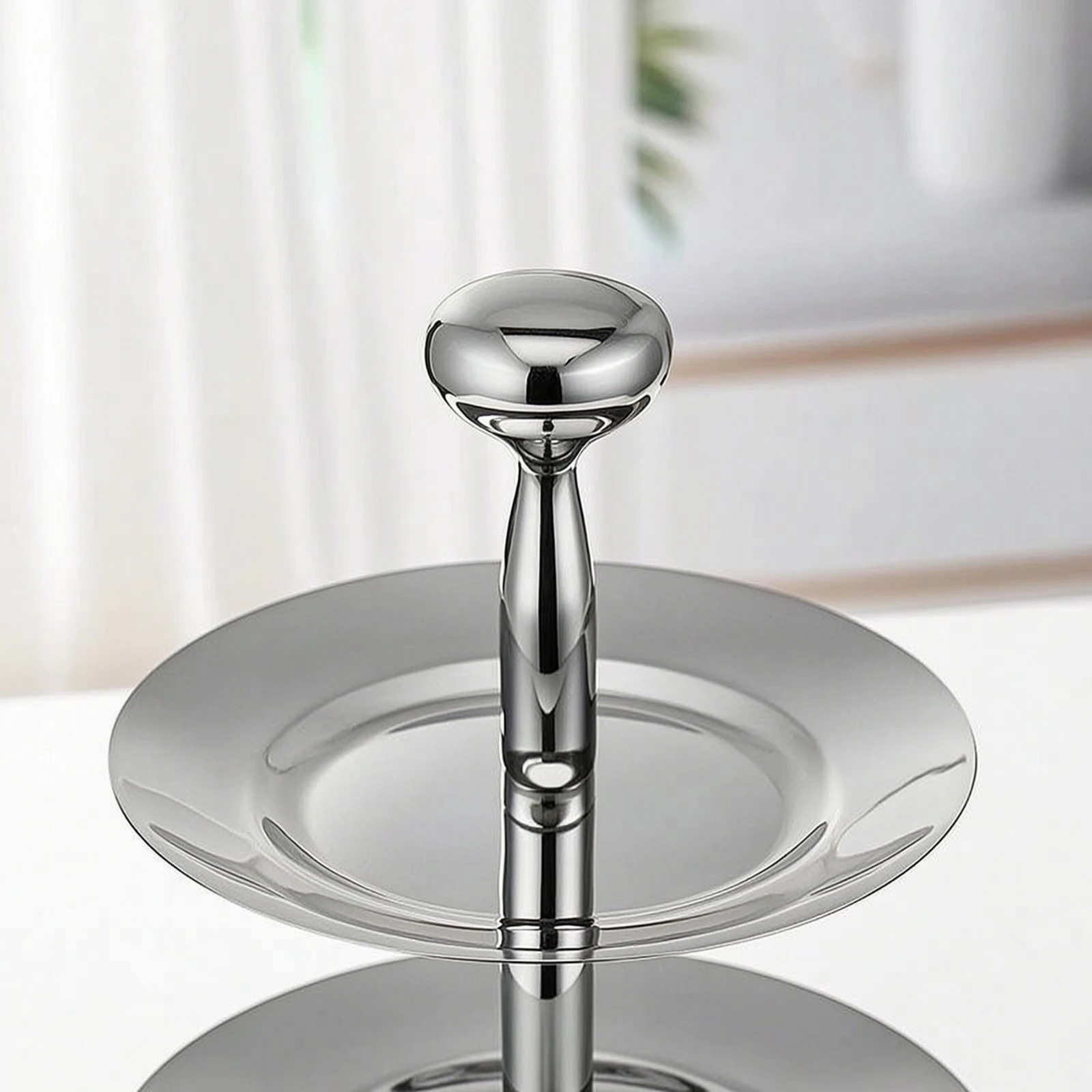 Fruit Tray with Stem Stainless Steel Two-Tier Serving Tray Two-Tier Fruit Bowl Easy to Clean Tiered Dessert Stand Compact