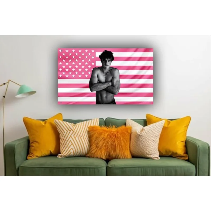 1pc Jacob E-Elordi Euphoria Star Pink American Flag Tapestry Frat Dorm Bedroom Fan Gift Decor