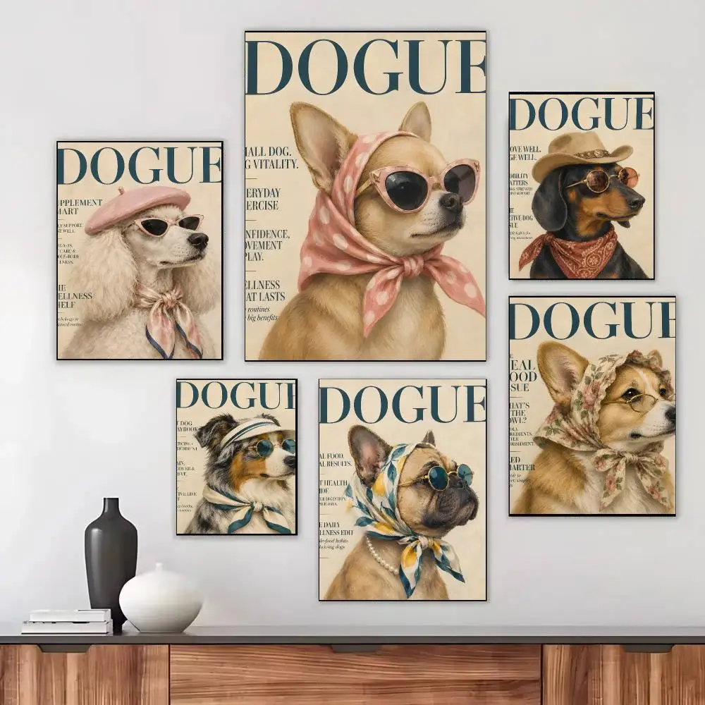 1pc Dogue Painting Calligraphy Poster Self-adhesive Living Room Bedroom Party Bar Decor Moisture-proof Fade-resistant