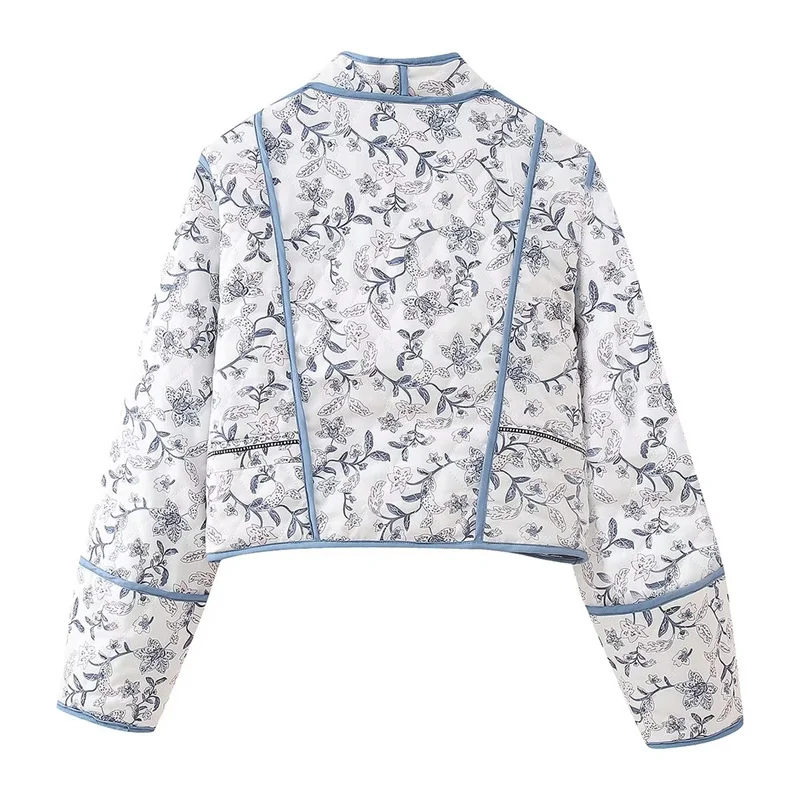 KEYANKETIAN Winter New Women\'s Prairie Chic Flower print Reversible Floral Printed Short Padded Jacket Loose Crop Top Outerwear