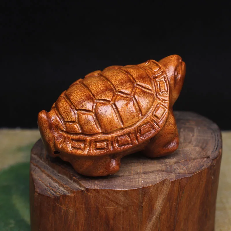 Miniature Sculptures Ornaments Wooden Carved Animal Crafts Turtle Luxury Desktop Accessories Statue Home Decoration