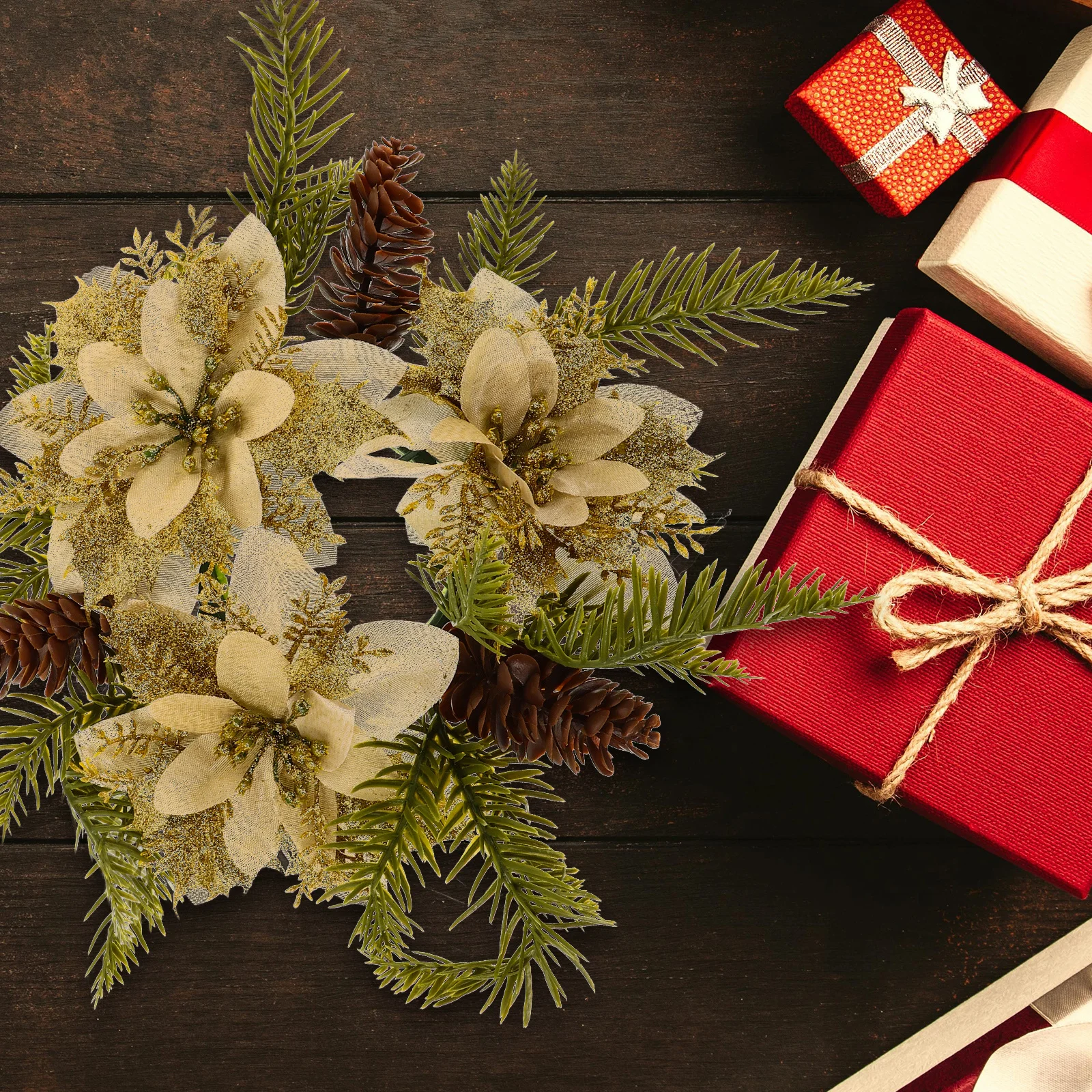 

Christmas Ring Mini Wreath Pillar Holder Festive Table Centerpiece Decoration Xmas Ornaments Holiday Decor