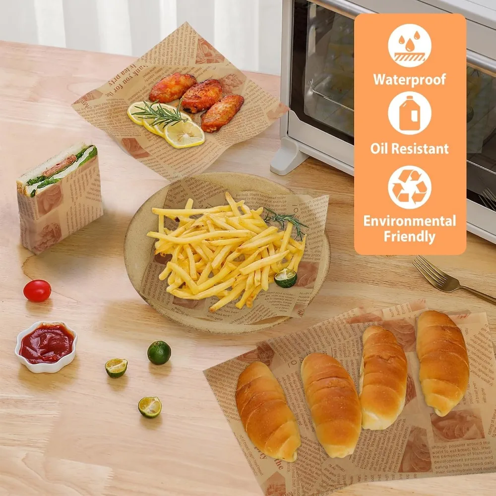 100/300 Pcs Deli Paper Sheets for Wrapping Burger Bread Fried Food Sandwich Packaging Oil-Proof Fryer Air Baking Paper Plate