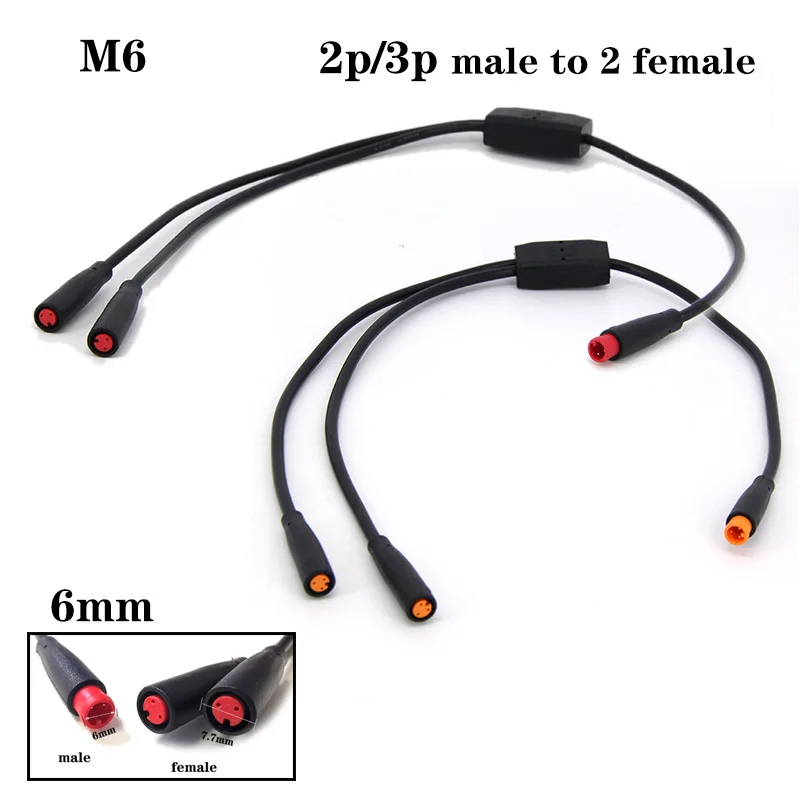 6mm M6 2 3 Pin core 1 male to 2 female Splitter Julet Electric Butt Cable Plug Connector for ebike waterproof Signal Sensor cord