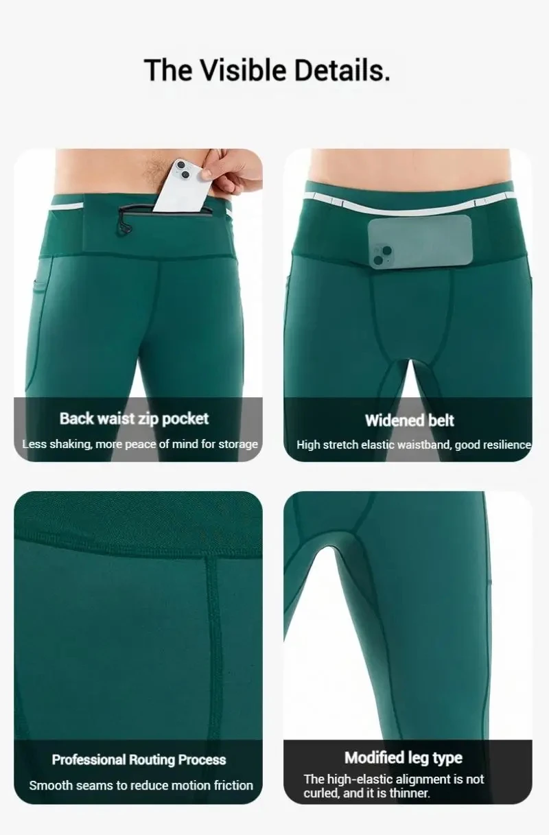 Herren-Kompressions-Laufhose, Radfahren, lange Leggings, Outdoor-Sport, Basketball, Fitness, Jungs, Fitnessstudio, Reiten, Wandern, Strumpfhosen, 6 Taschen – Detail 6