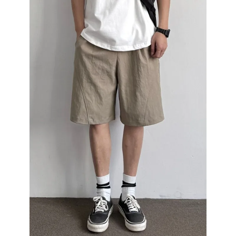 

Mens Elastic Waist Solid Color Casual Wide Leg Shorts