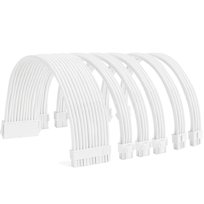 FormulaMod All White PSU Extension Cable Kit , Solid Color Cable Solid Combo 300mm ATX24Pin PCI-E8Pin CPU8Pin With Combs