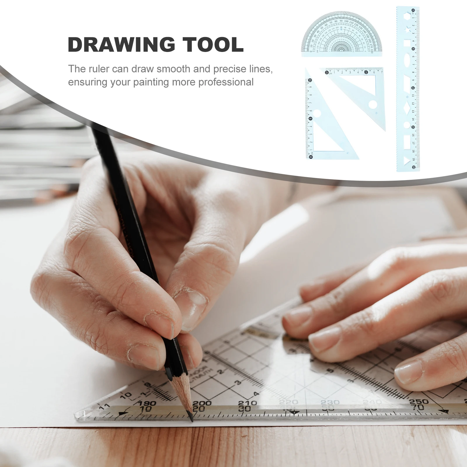 

3Sets Geometry Drawing Tool Set Lightweight Portable Measuring Ruler for Students Artists Architects School Office Drafting