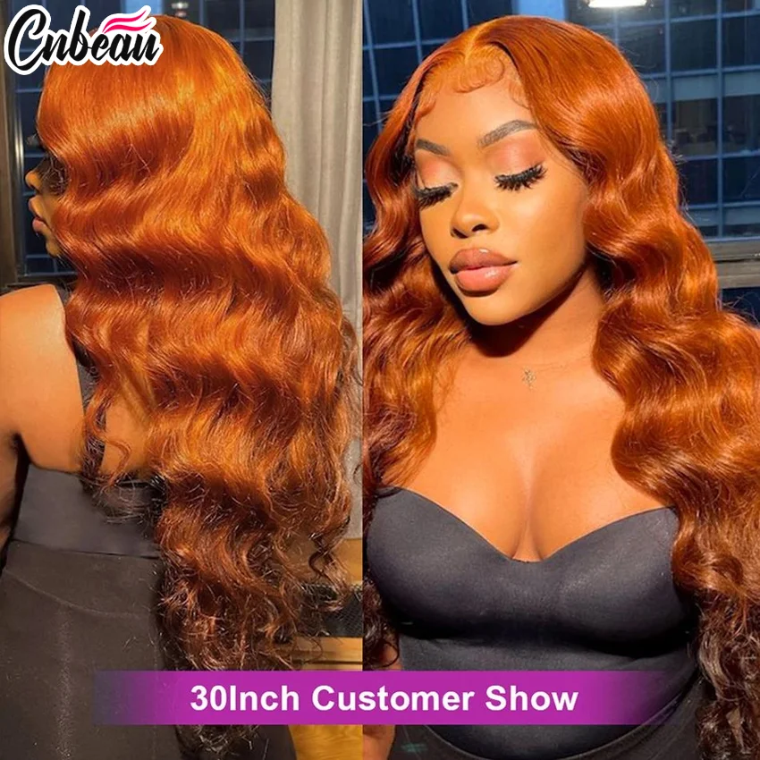 Perruque Lace Closure Wig Body Wave Naturelle Orange, 4x4, 13x4 HD, Transparent, pour Femme