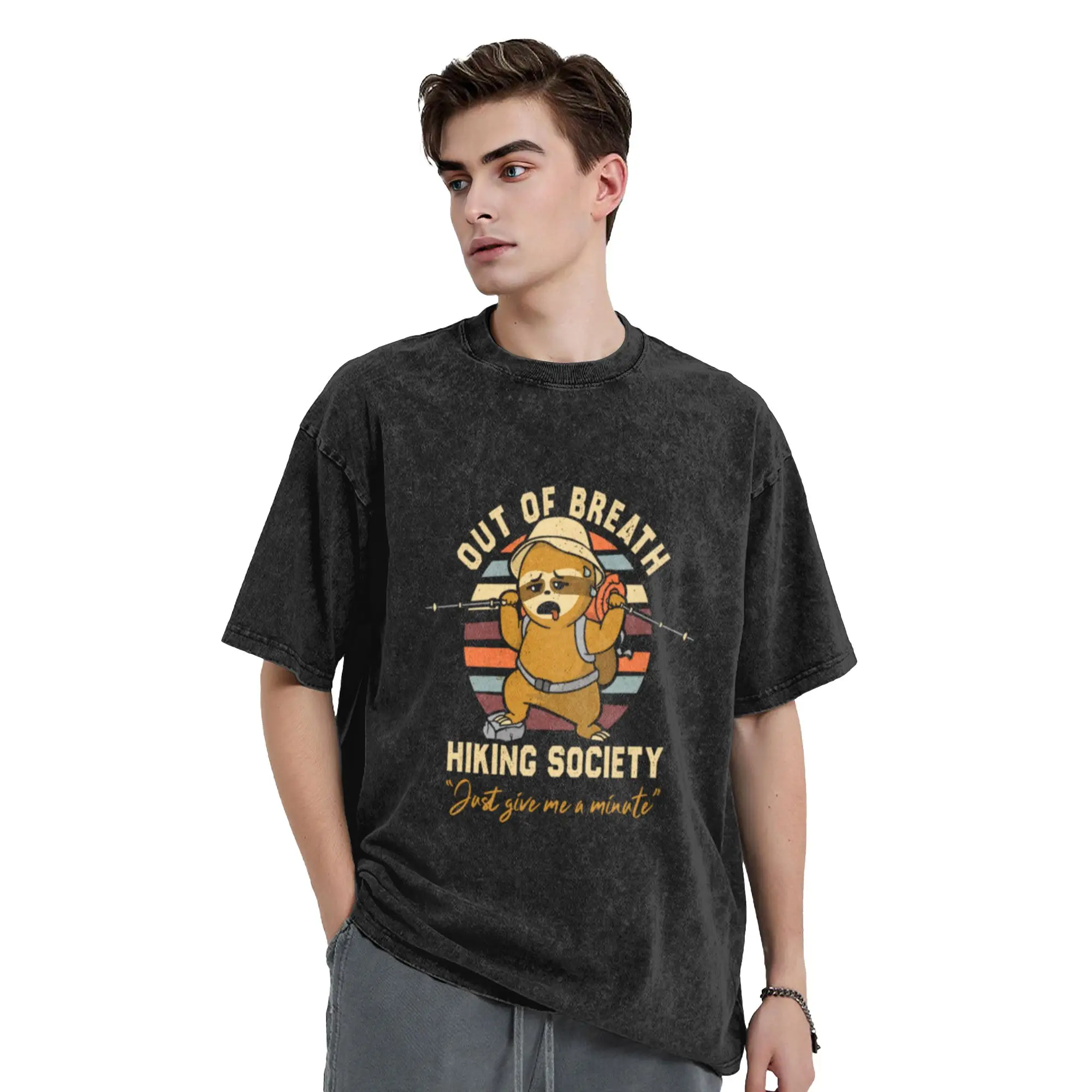 Out Of Breath Hiking Society Funny Hiker Walker  Classic Chic A T-Shirt Oversized Short Sleeve Men's Women's Cotton Tees Tops