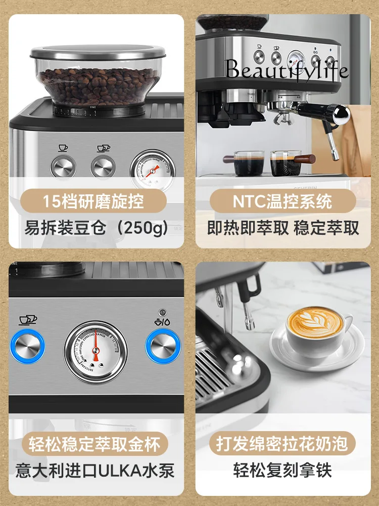 Italian Semi-Automatic Coffee Machine Household Automatic Grinding Integrated Coffee Machine Commercial Use