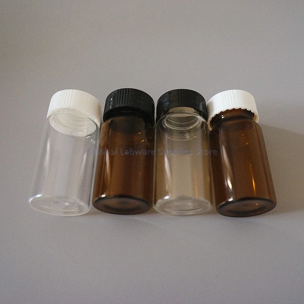 20pcs/pack 20ml (Clear/ Brown) Glass Seal Bottle Reagent Sample Vials with Plastic Lid Screw Cap