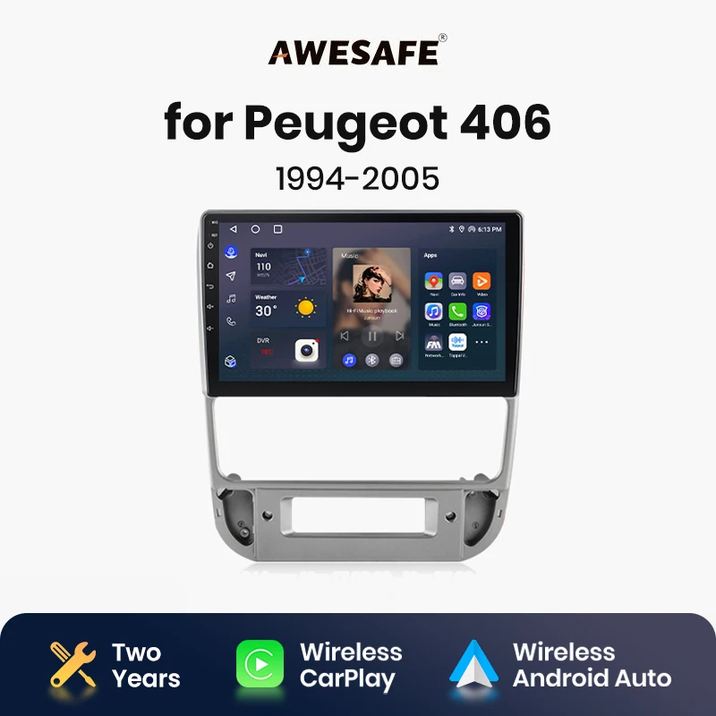 AWESAFE Wireless CarPlay Android Auto Radio for Peugeot 406 1994 1995 1996 1997 1998 1999 2000 20001-2005  GPS 2din autoradio