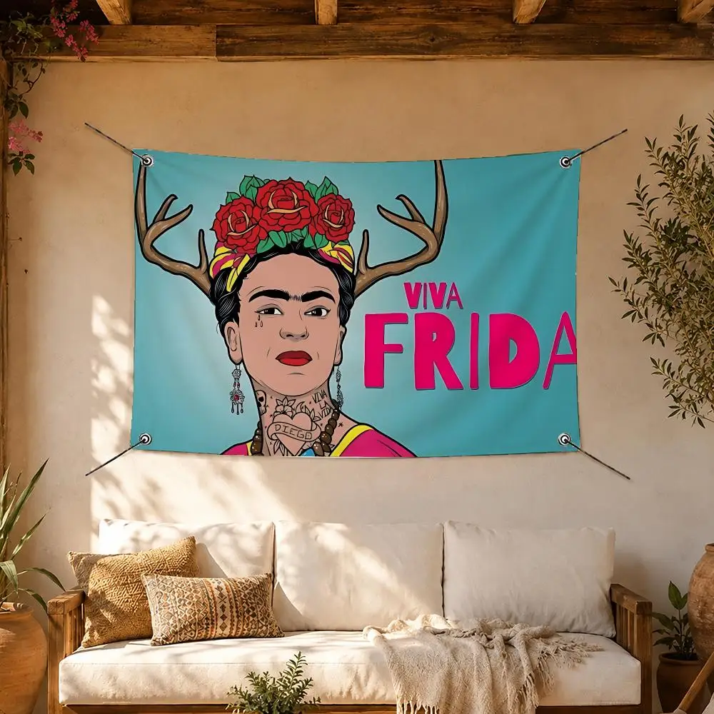 Hot Artist Frida Kahlo Flags Room Home Decor Wall‑Hanging Art Banner, Outdoor for Bedroom Party Background Decoration