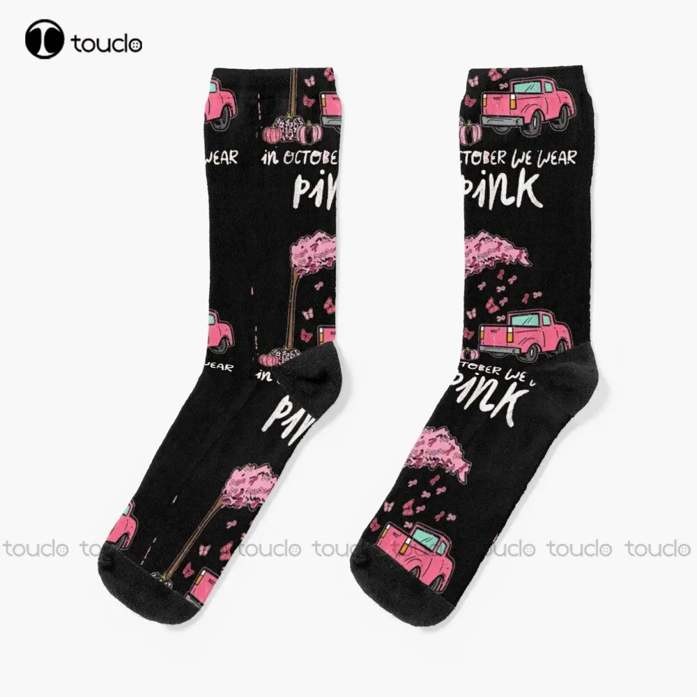 In October We Wear Pink Football Breast Cancer Awareness Socks Custom Socks 360° Digital Print Custom Gift New Popular Casual