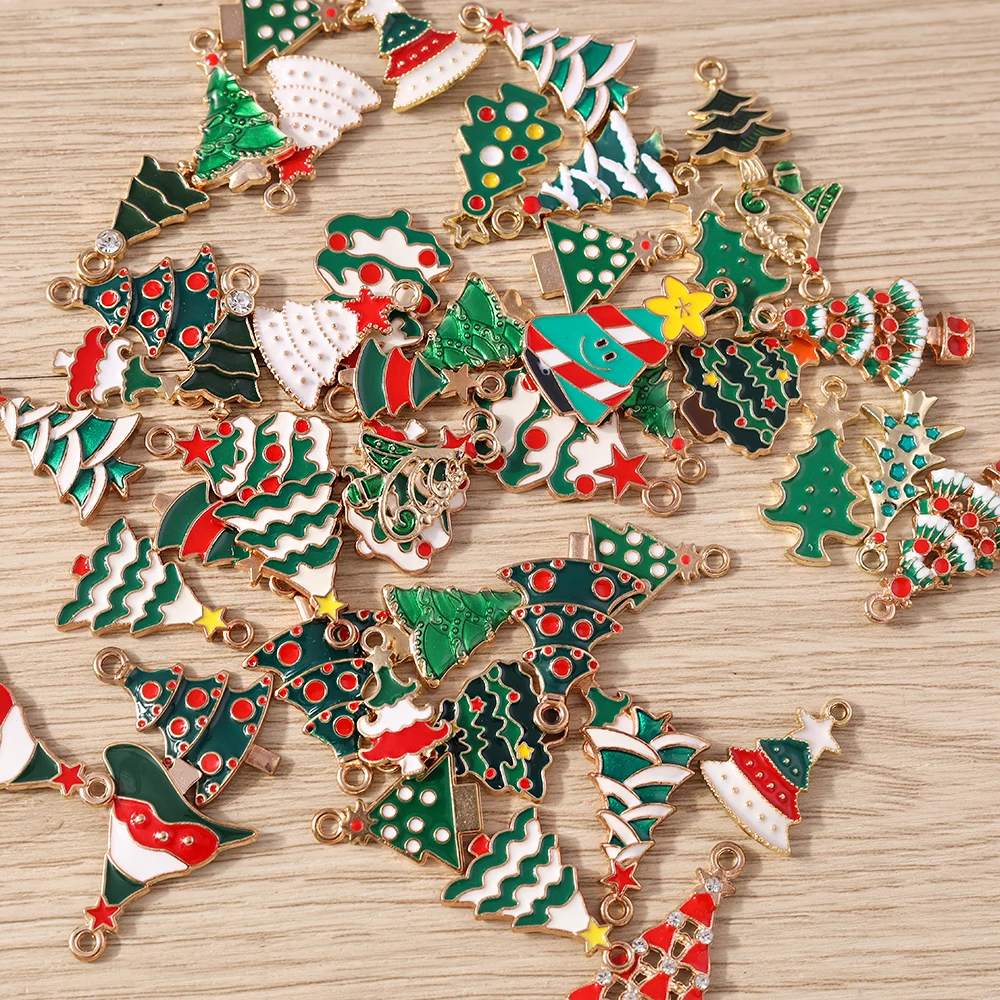 Tusember 20 Stück Emaille-Weihnachtsbaum-Anhänger für die Schmuckherstellung, fröhliche Neujahrs-Ohrringe, Halsketten, Armbänder, DIY-Geschenke – Detail 3