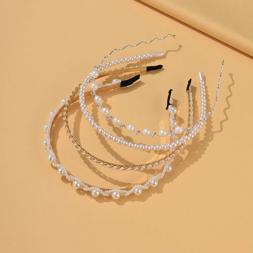 4PCS Set Pearl Hair Hoop Women Fashion Simple Hair Bands Hair Accessories Girl Simple Temperament Headbands Headwear Gift 2023