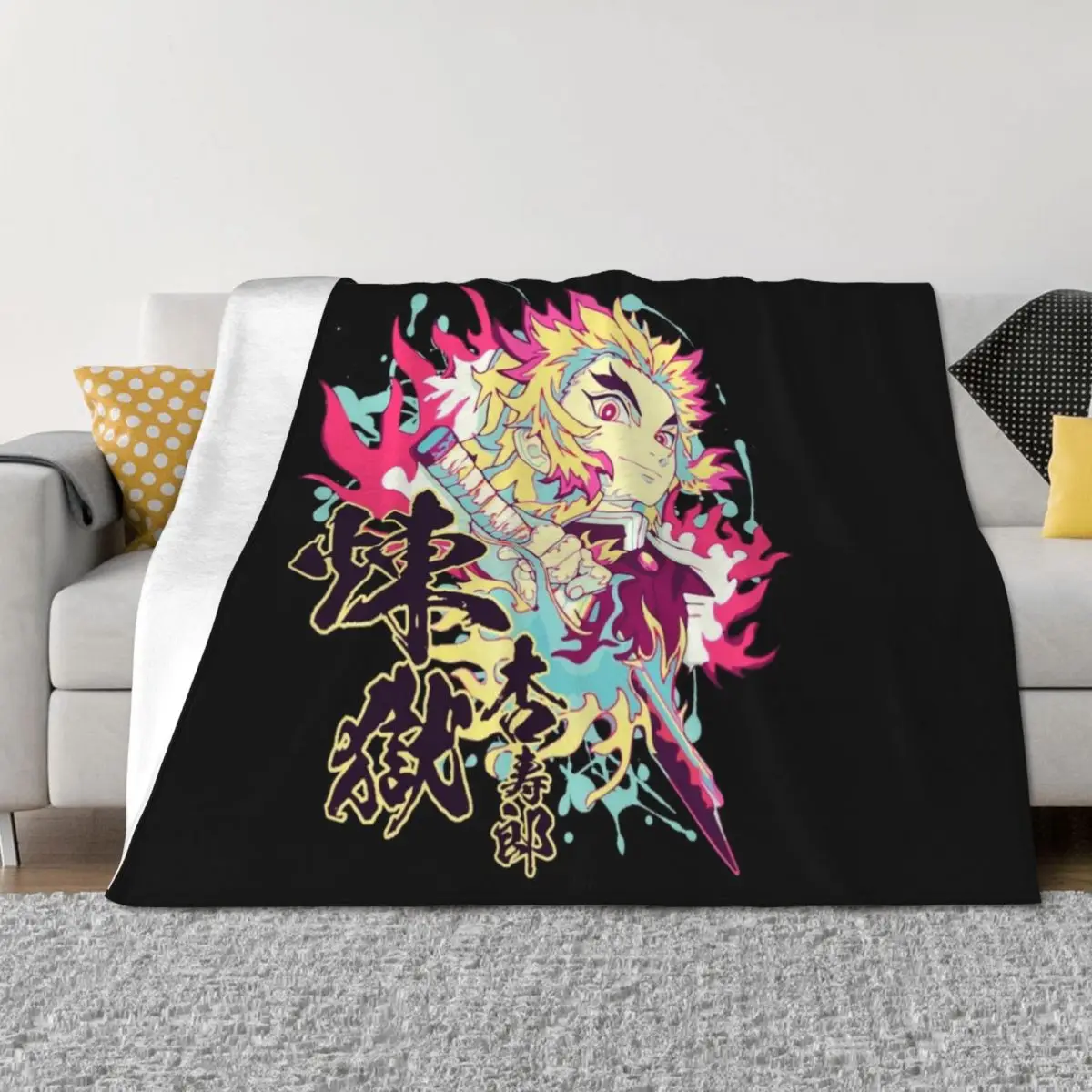 

flame warrior demon killer Tshirt Throw Blanket for sofa warm for winter Hairys Polar Blankets