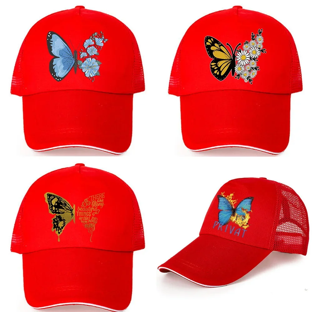 Butterfly Printing Mesh Breathable Baseball Cap Summer Women Men Solid Snapback Label Stick Sunhat Outdoor Hip Hop Baseball Hats