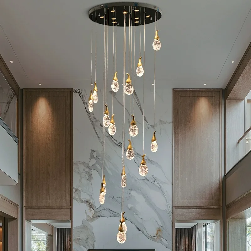 Eggplant Shape Crystal Chandelier Luxury Long Ceiling Pendant Light For Staircase Loft Villa Living Room Showroom