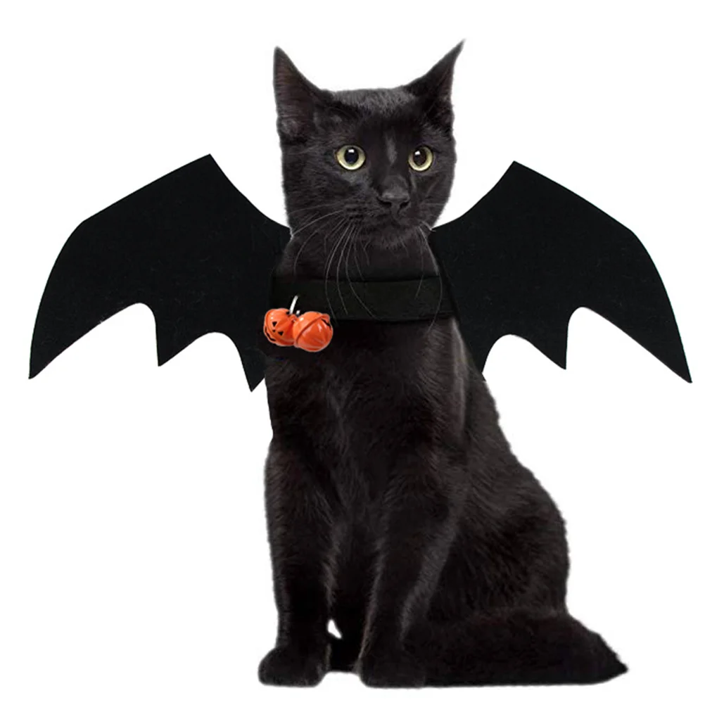 Halloween Pet with Bell Pet Dog Cat Adjustable Wing Halloween Costume Dress-up Accessory (Black, Average Size)