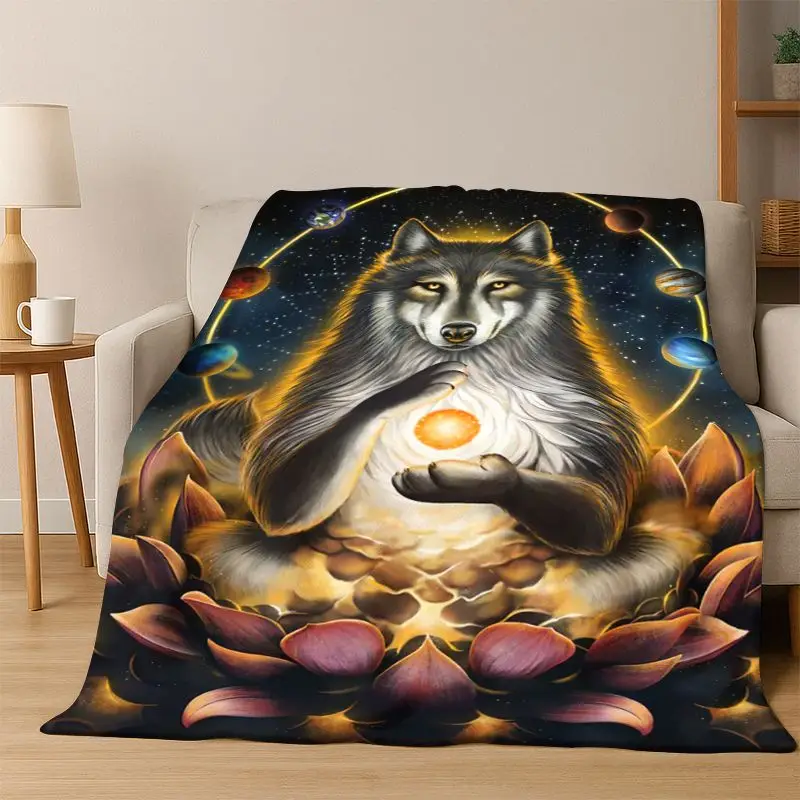 Viking Wolf Fenrir Cartoon Flannel Blanket Soft Warm Throw Blanket for Bedroom Living Room Bed Travel Camping Picnic Gift